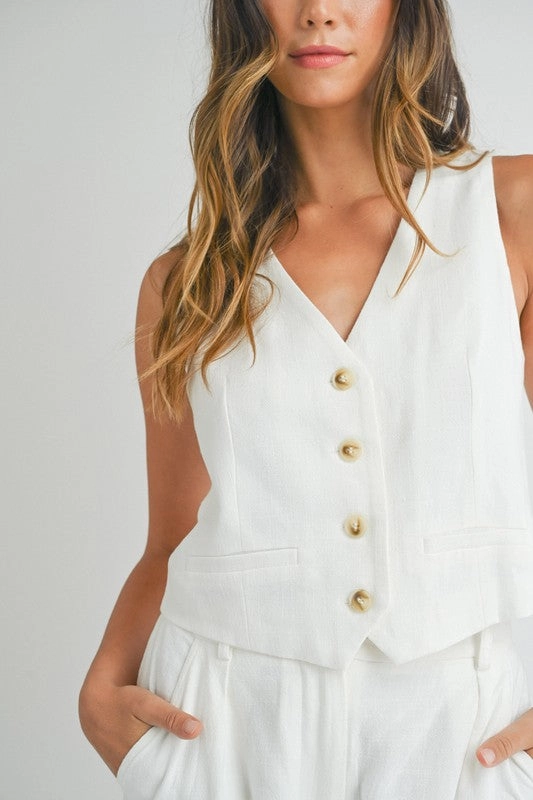 Newport Linen Sleeveless Button Down Vest