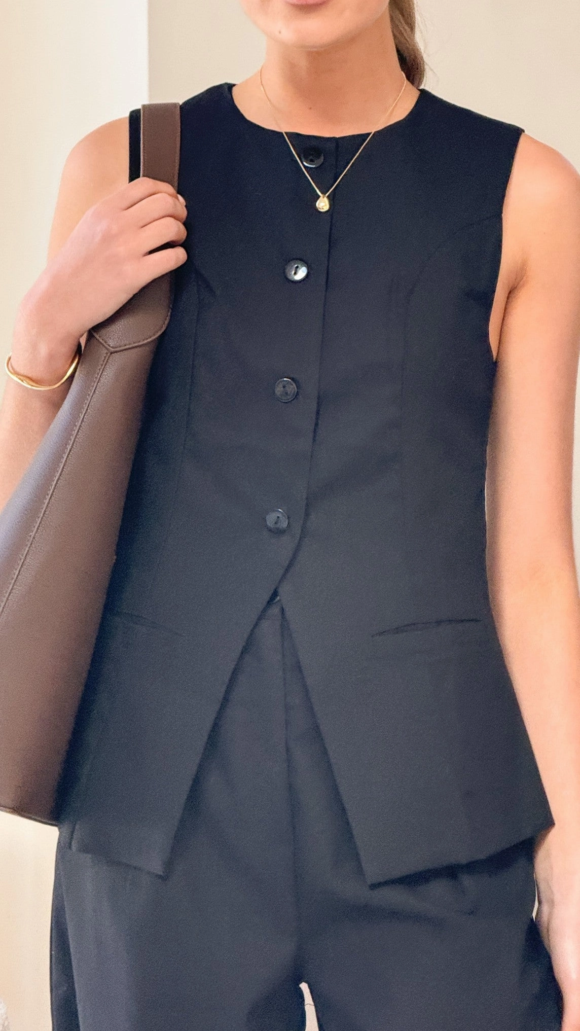 Noah Button Up Vest - Black