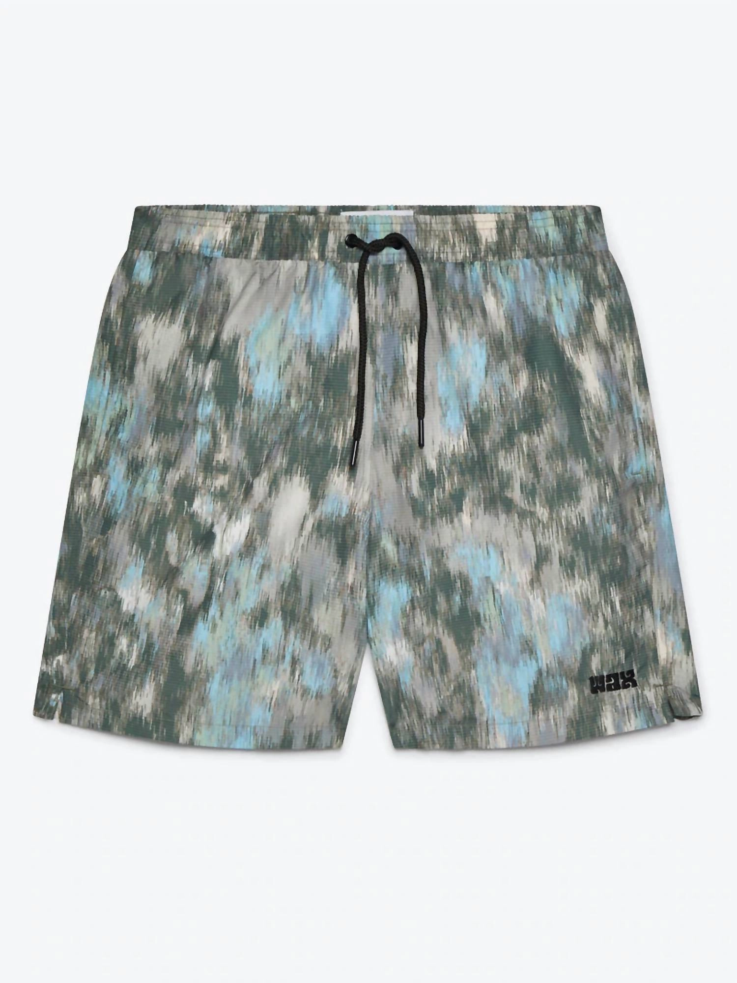 Noden Swim Short In Khaki Multi Floral Seersucker