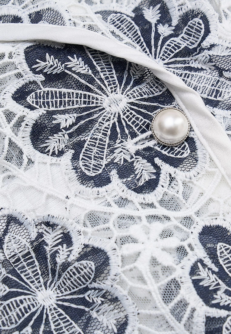 Notched-lapel Mesh Lace Jacket