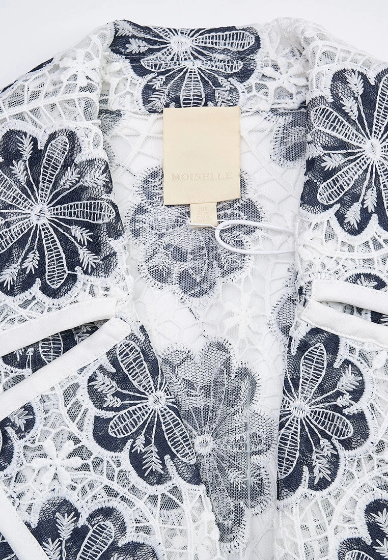 Notched-lapel Mesh Lace Jacket
