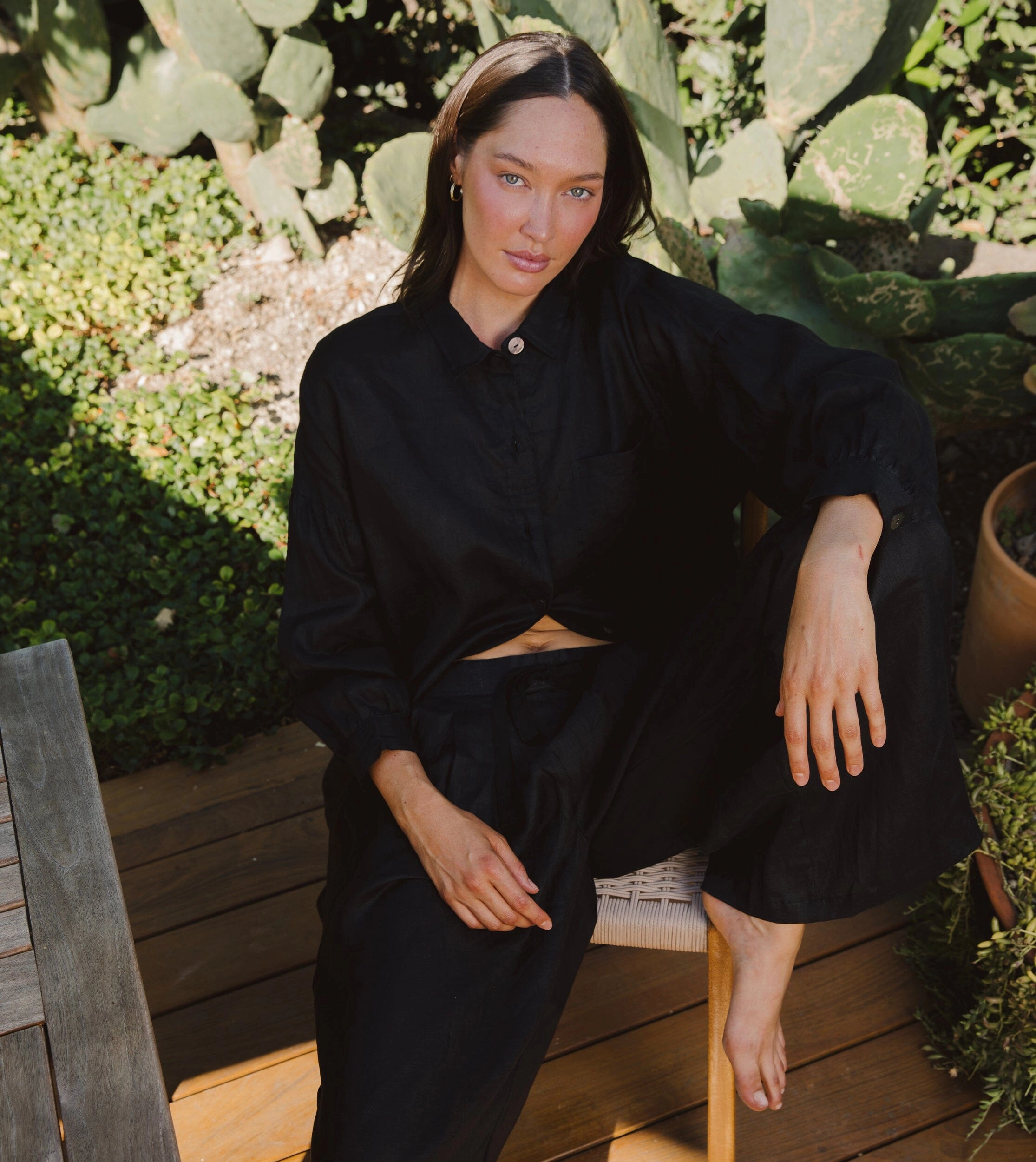 Nusa Button Up Top | Black