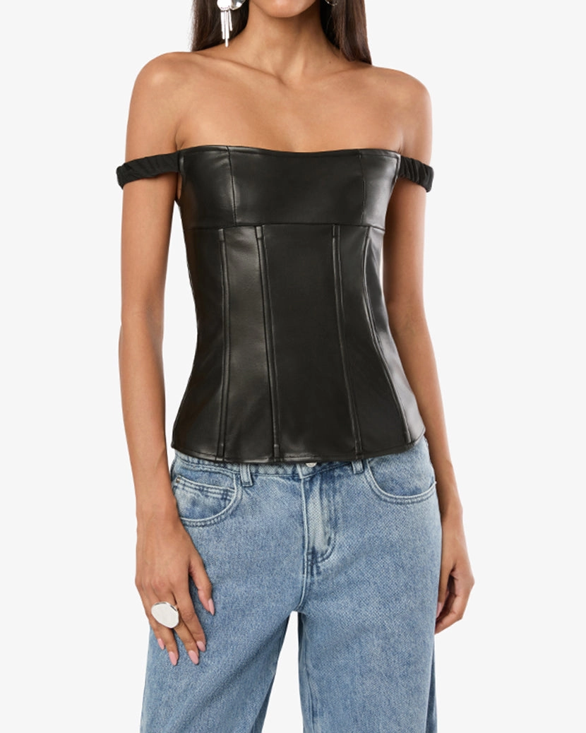 Off Shoulder Vegan Leather Corset