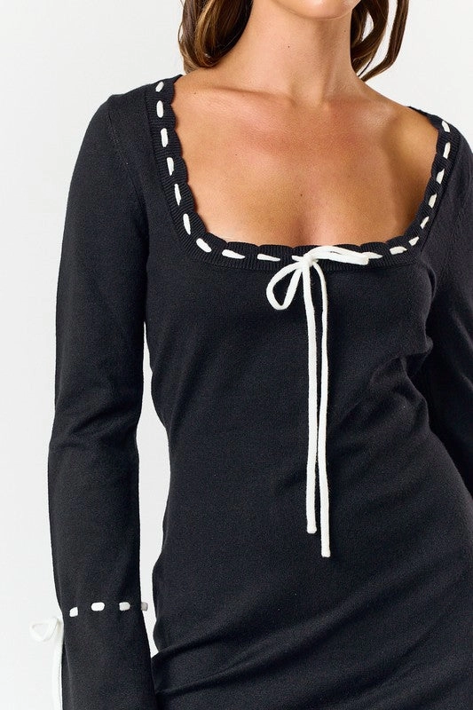 Olina Bow Long Sleeve Sweater Mini Dress