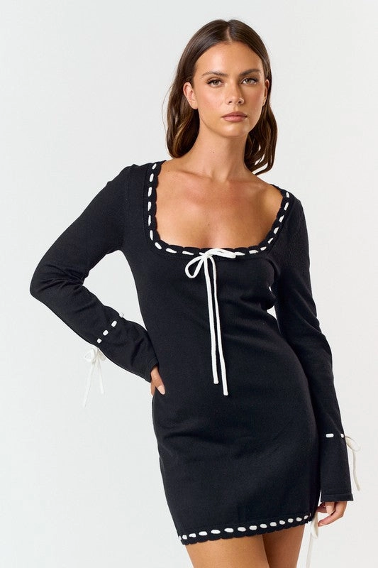 Olina Bow Long Sleeve Sweater Mini Dress