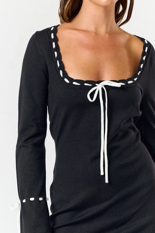 Olina Bow Long Sleeve Sweater Mini Dress