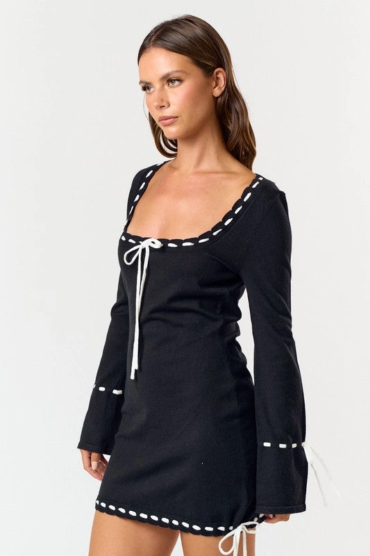 Olina Bow Long Sleeve Sweater Mini Dress