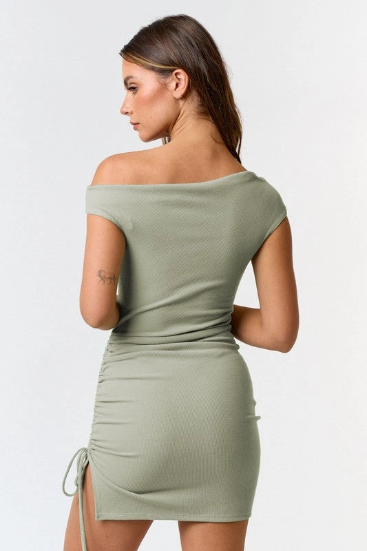 Olive You Ruched One Shoulder Mini Dress