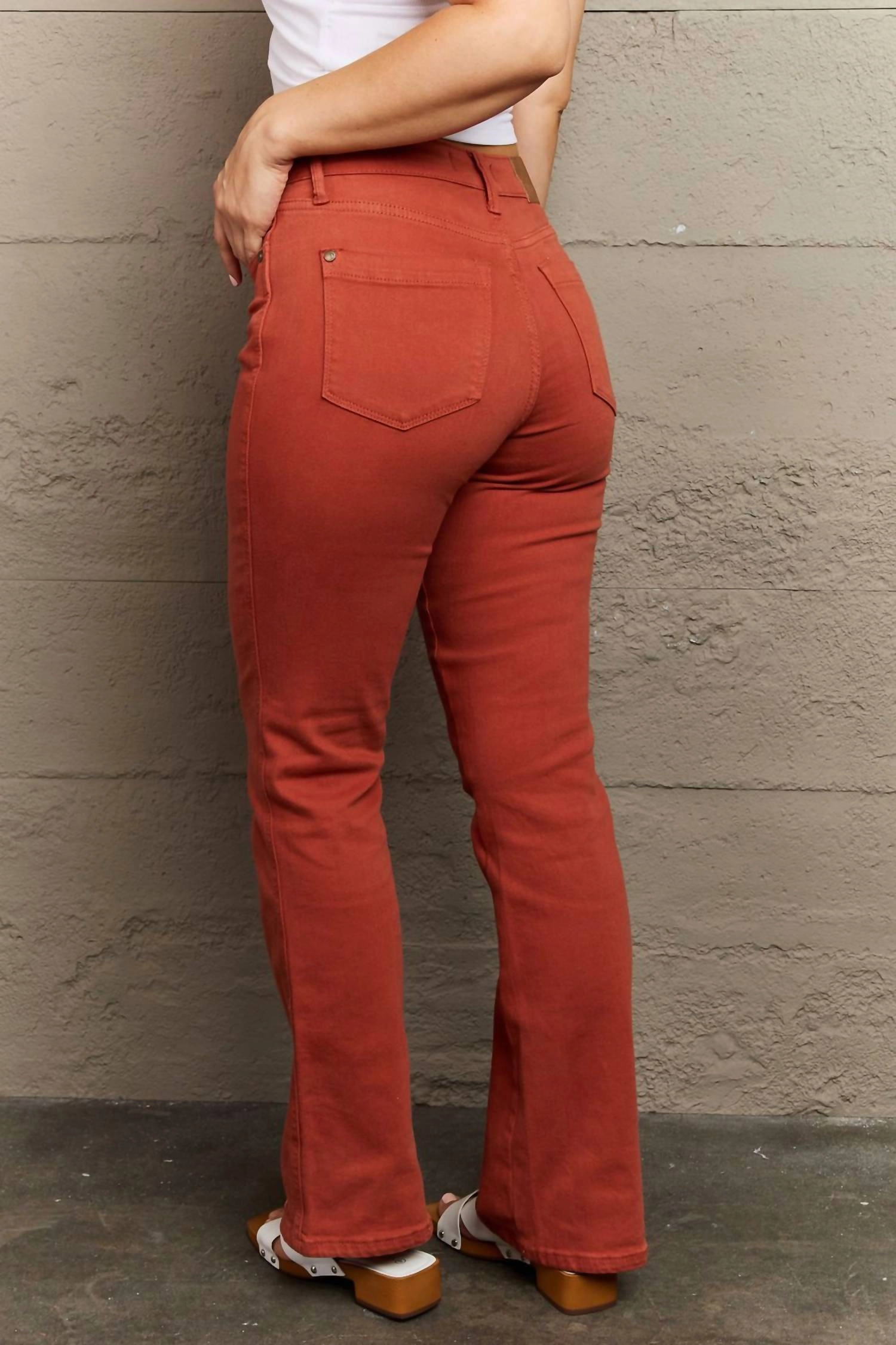 Olivia Full Size Mid Rise Slim Bootcut Jeans In Caramel