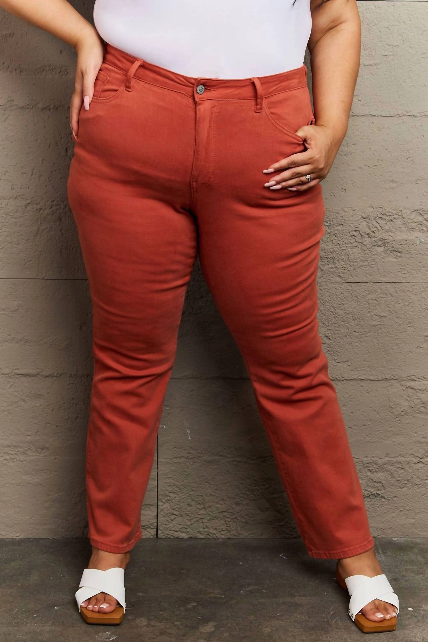 Olivia Full Size Mid Rise Slim Bootcut Jeans In Caramel