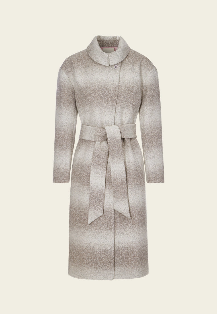 Ombr Effect Stand Collar Tie-belt Coat