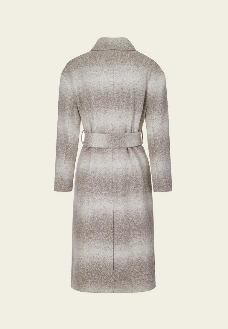 Ombr Effect Stand Collar Tie-belt Coat