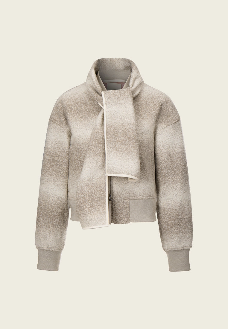 Ombr Effect Tie-neck Two-way Zip-up Jacket