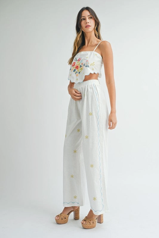 On Island Time Linen Embroidered Crop Top