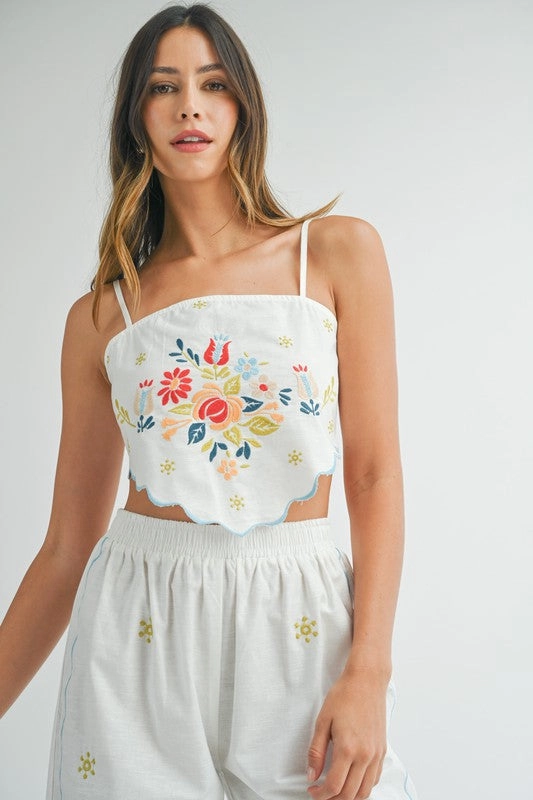 On Island Time Linen Embroidered Crop Top