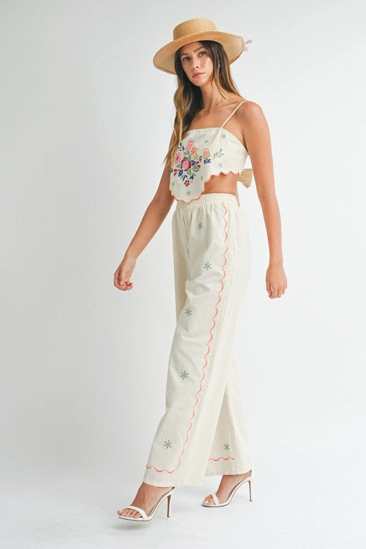 On Island Time Linen Embroidered Pants
