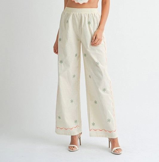 On Island Time Linen Embroidered Pants