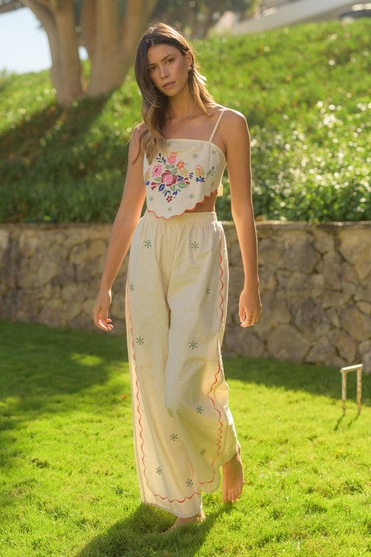 On Island Time Linen Embroidered Pants