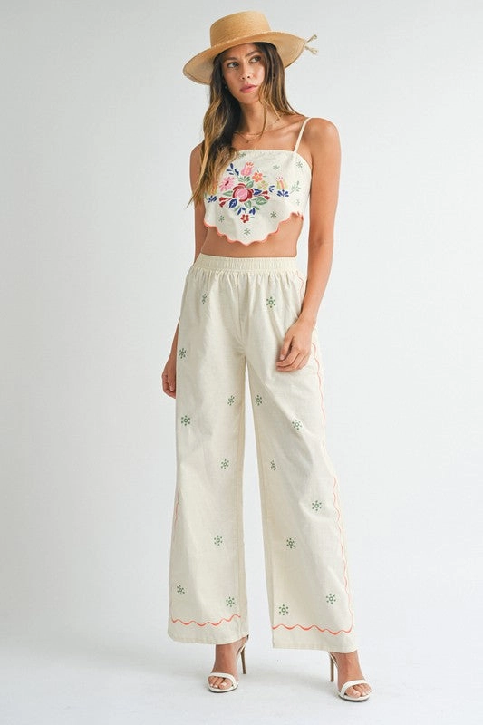 On Island Time Linen Scallop Embroidered Crop Top