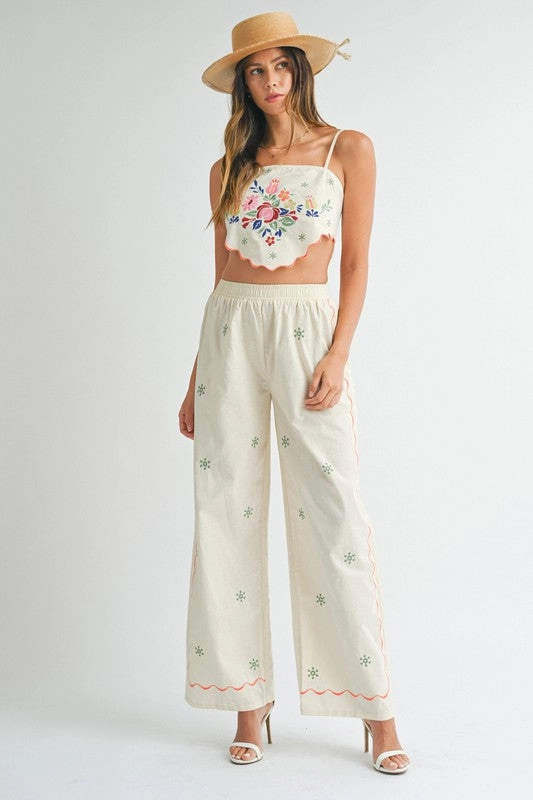 On Island Time Linen Scallop Embroidered Crop Top