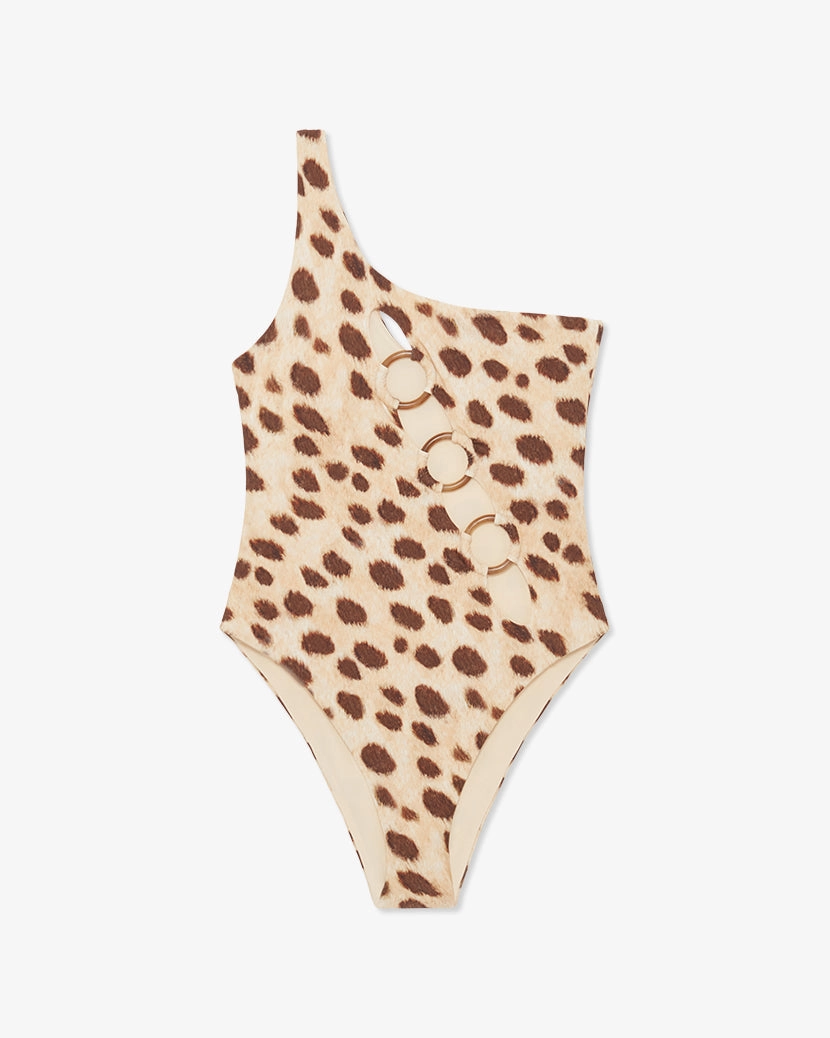 One Shoulder O-Ring Leopard One Piece