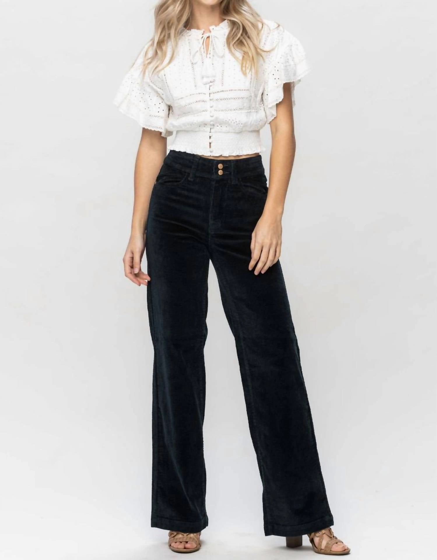 Overdyed Corduroy Trouser Wide Leg Jeans In Emerald
