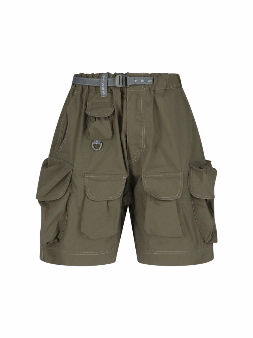 Oversized Belted Cargo Shorts In Green Cotton Blend