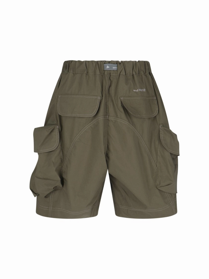 Oversized Belted Cargo Shorts In Green Cotton Blend