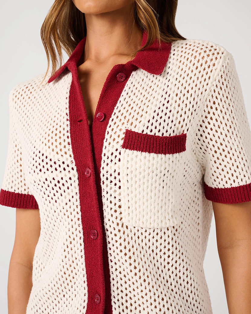 Oversized Crochet Button-up Shirt