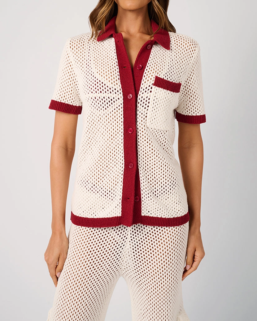 Oversized Crochet Button-up Shirt