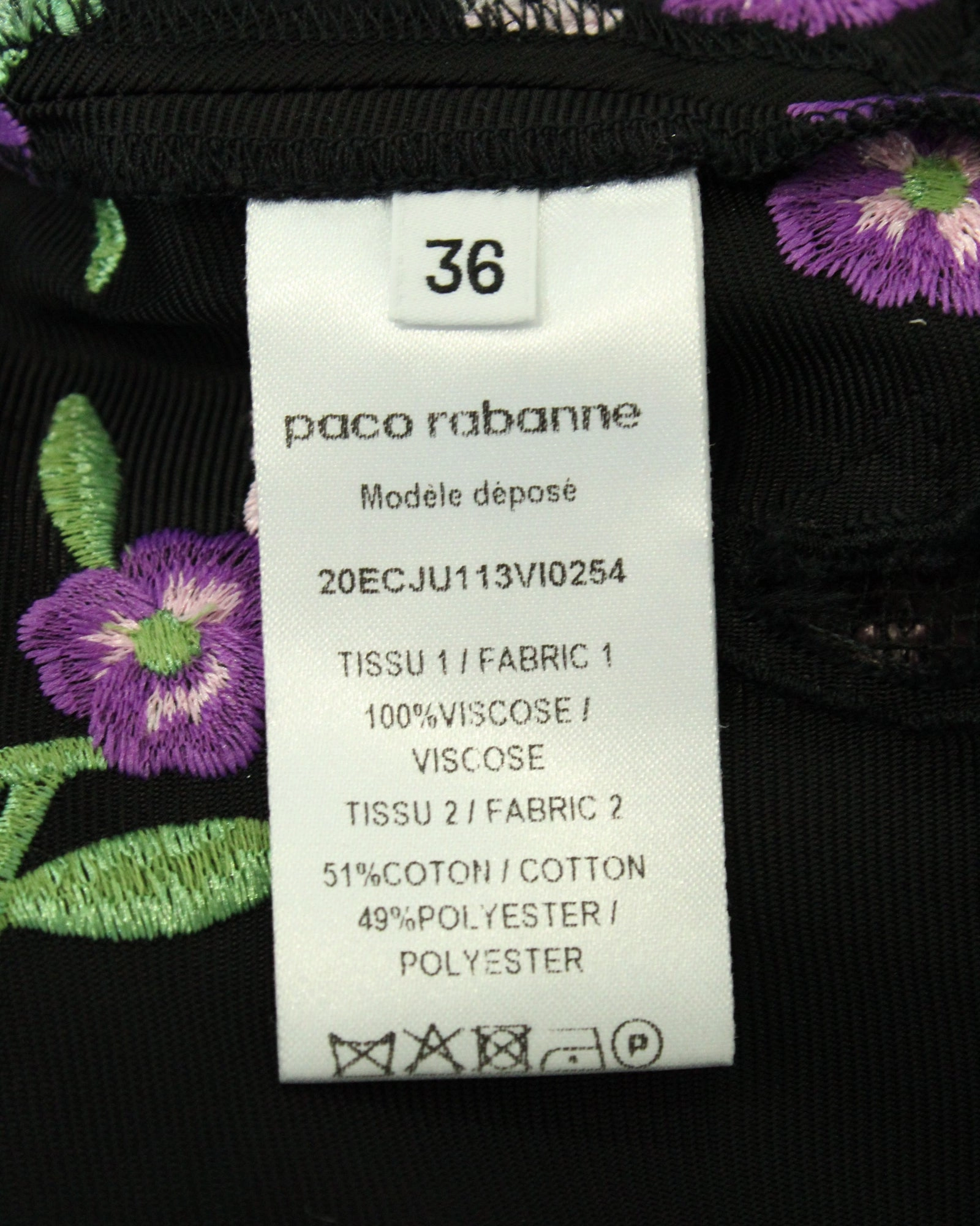 Paco Rabanne Floral Embroidered Skirt in Black Viscose