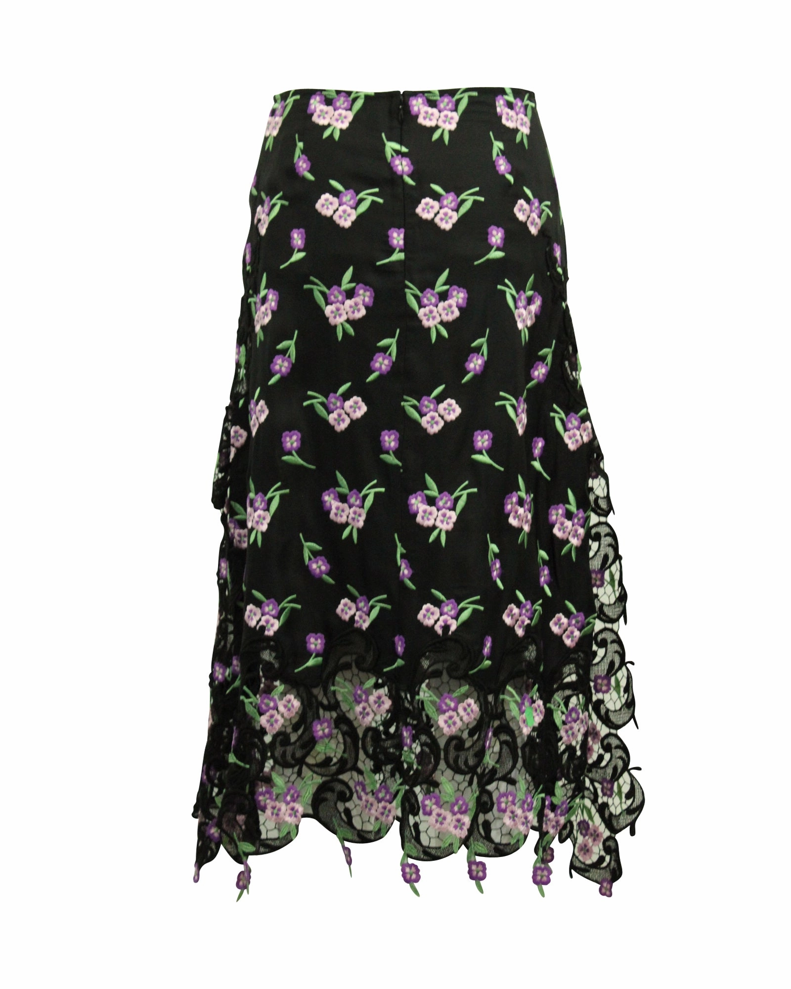 Paco Rabanne Floral Embroidered Skirt in Black Viscose