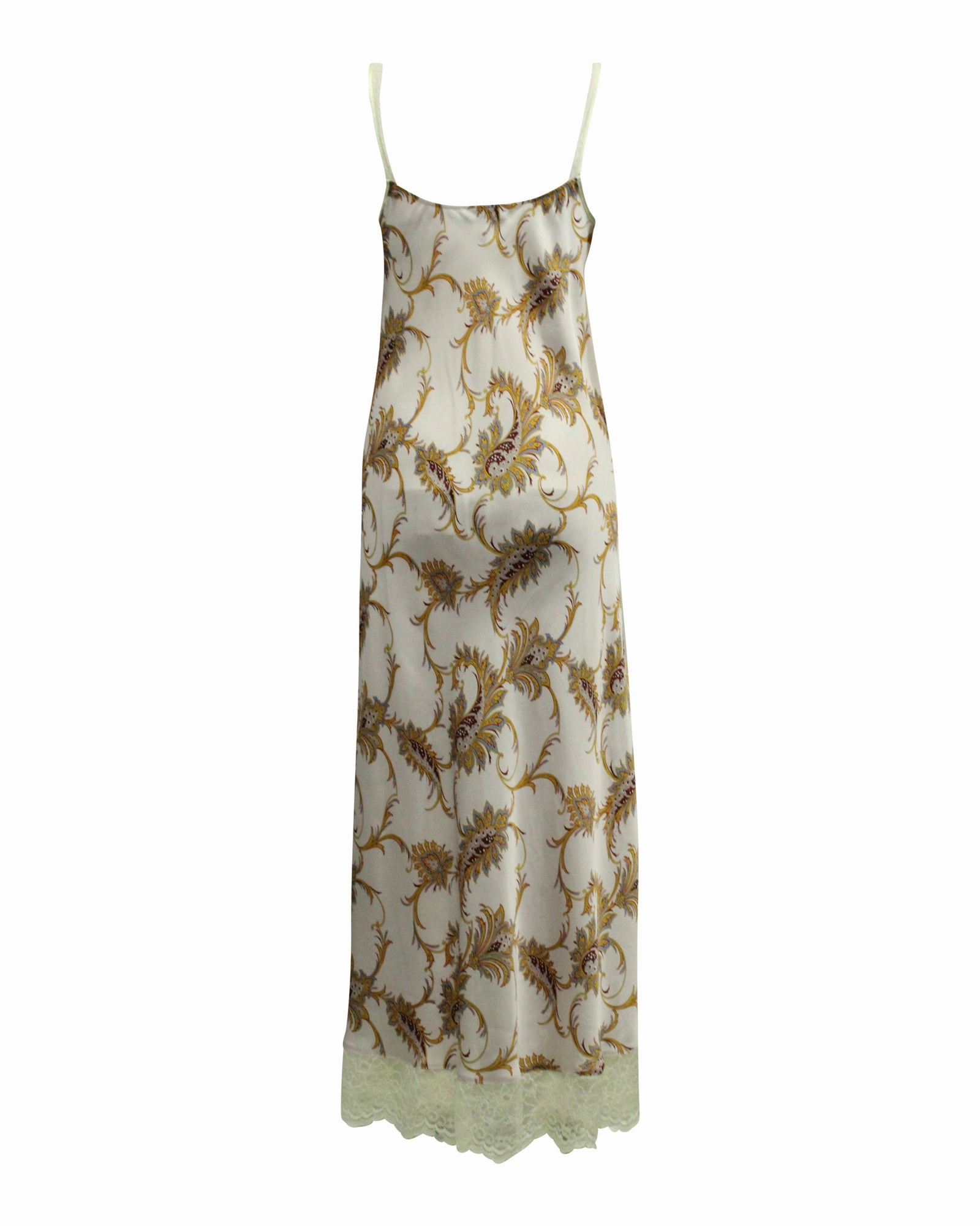 Paco Rabanne Lace-Trim Floral Print Satin Slip Dress in Pastel Purple Polyester