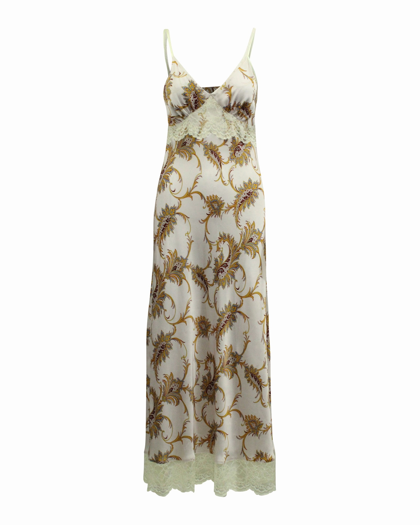 Paco Rabanne Lace-Trim Floral Print Satin Slip Dress in Pastel Purple Polyester