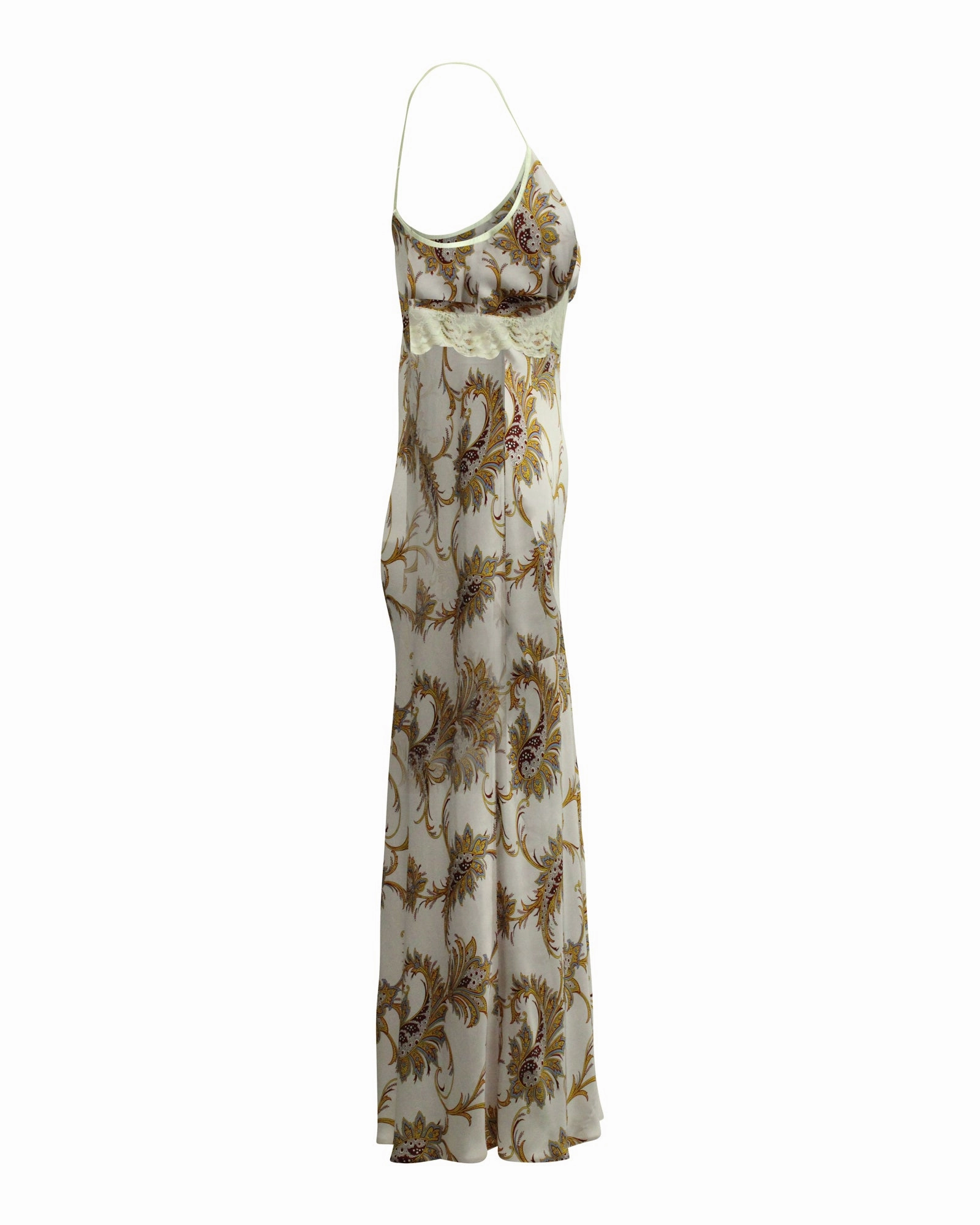 Paco Rabanne Lace-Trim Floral Print Satin Slip Dress in Pastel Purple Polyester