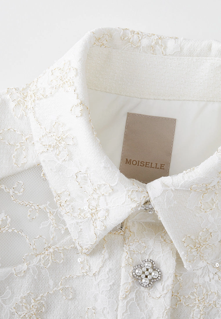 Panelled Embroidered Lace Mesh Jacket