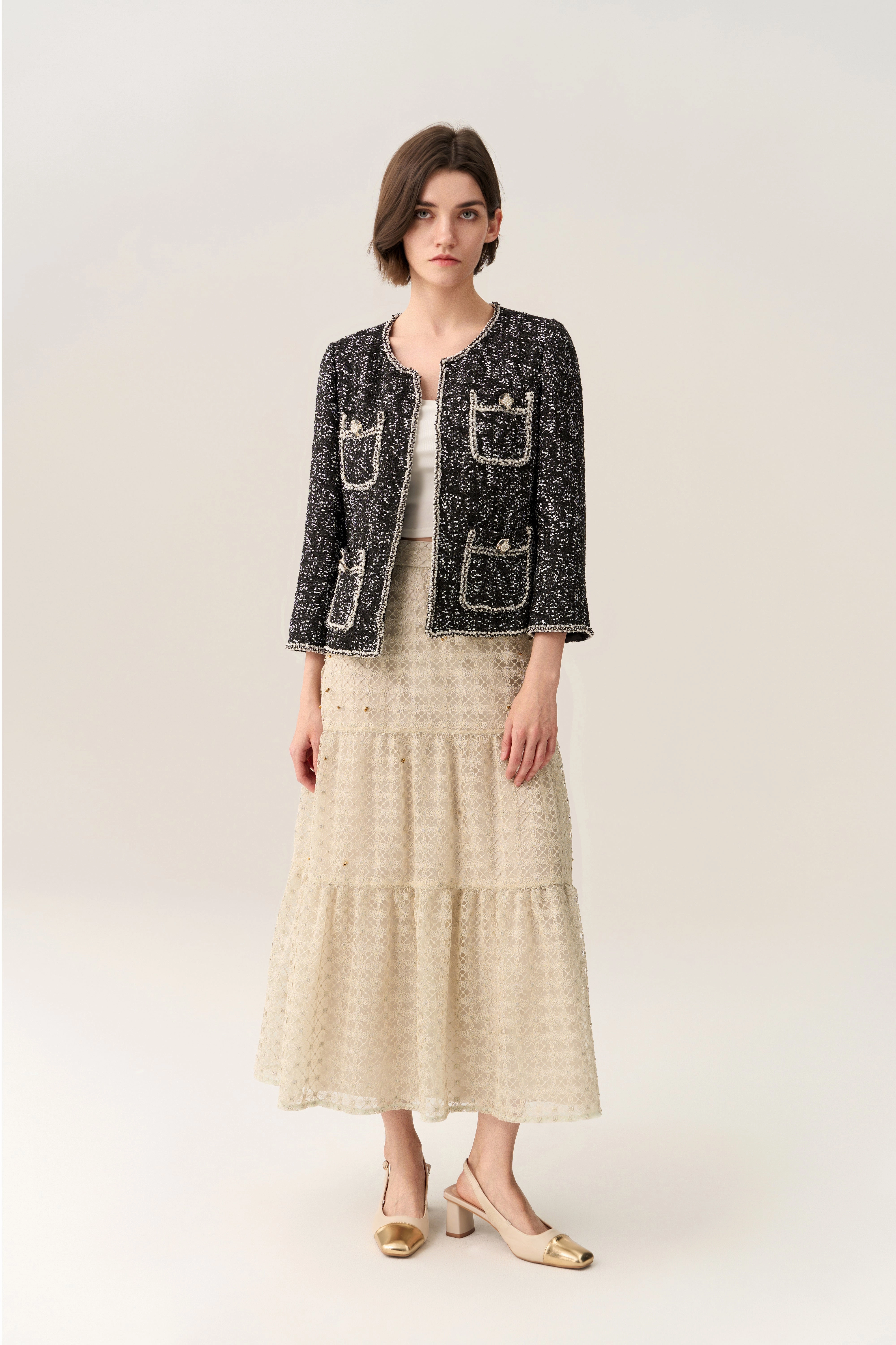 Panelled Lace Midi Skirt