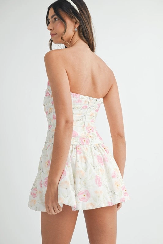 Pastel Petals Floral Ruched Bubble Hem Mini Dress