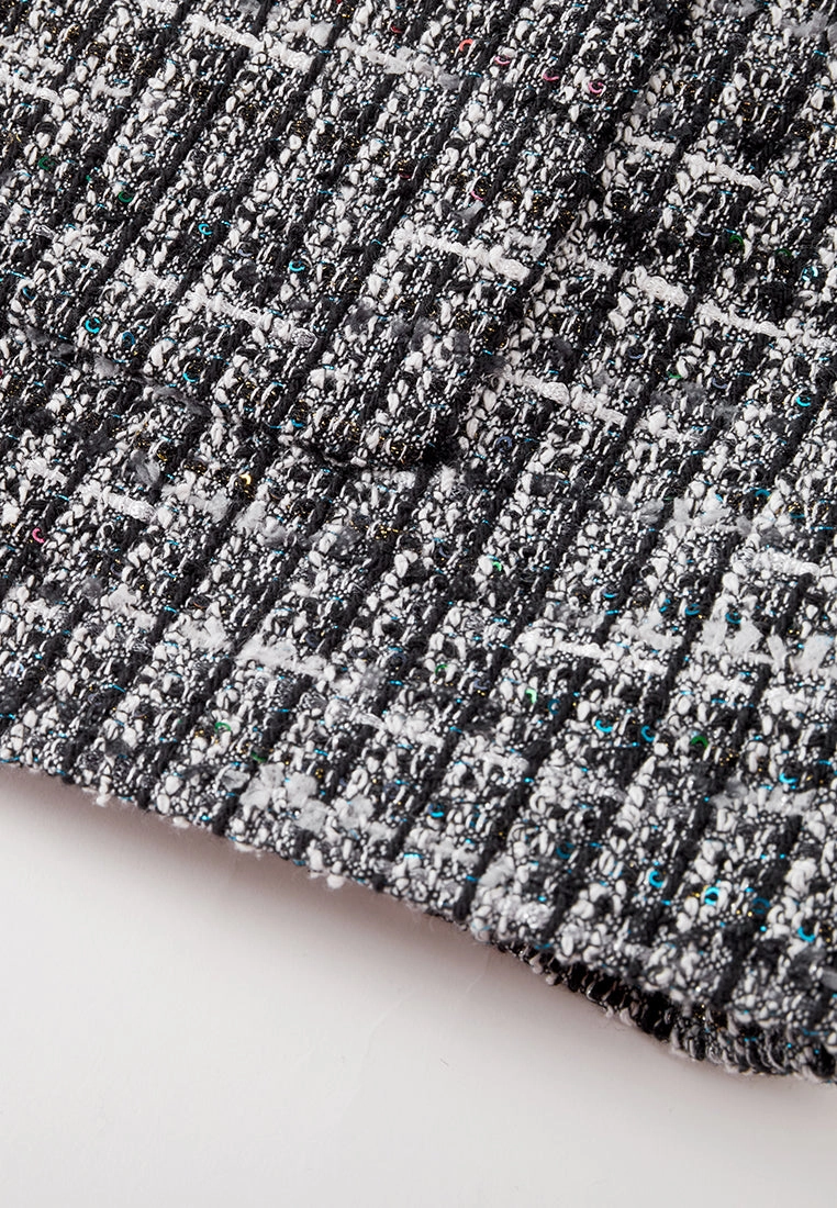 Patch-pocket Ribbed-knit Mixed Tweed Short Coat