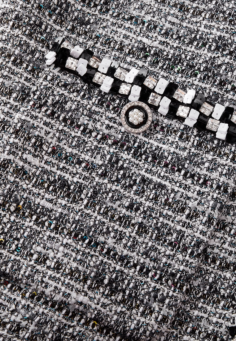 Patch-pocket Ribbed-knit Mixed Tweed Short Coat