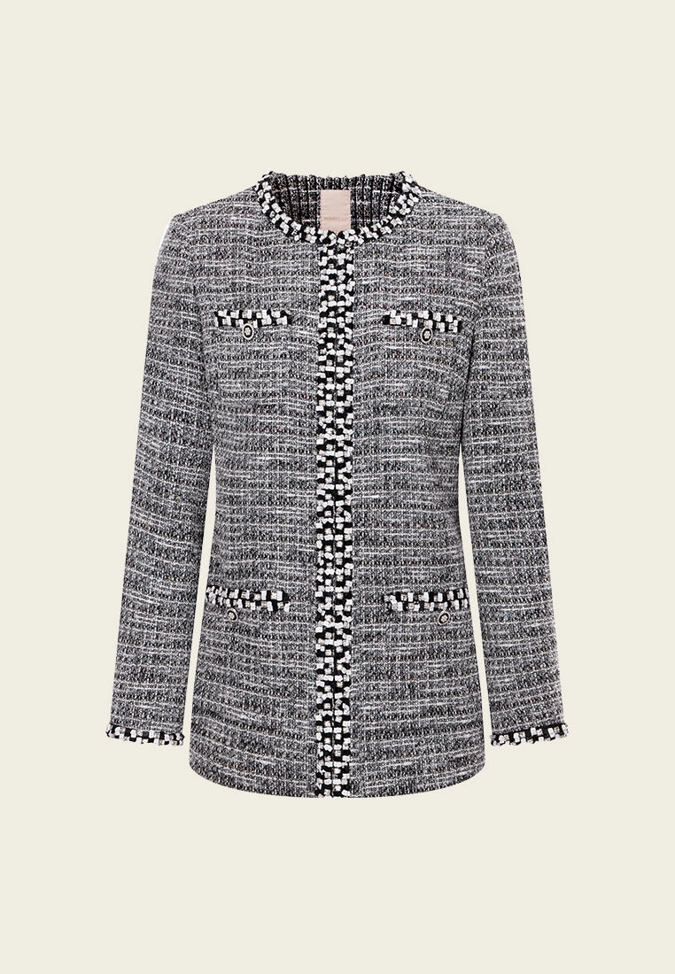 Patch-pocket Ribbed-knit Mixed Tweed Short Coat