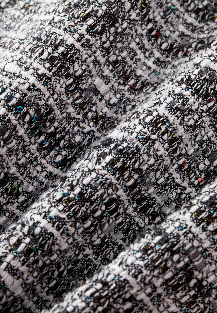 Patch-pocket Ribbed-knit Mixed Tweed Short Coat