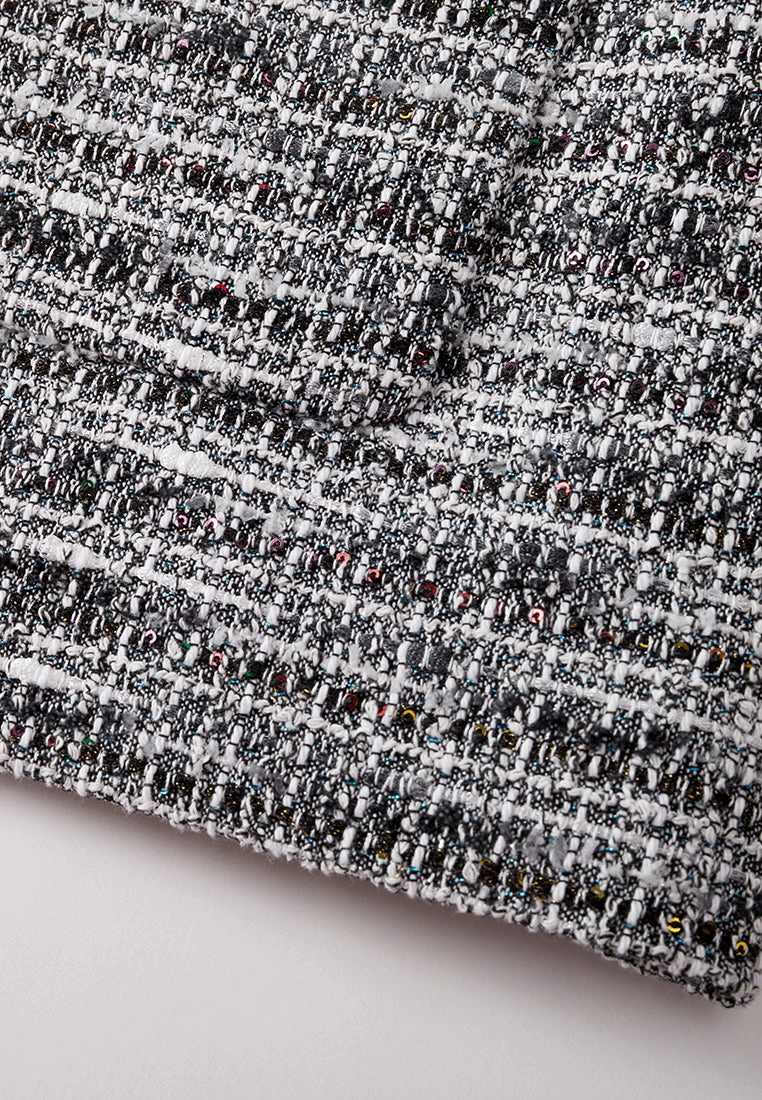 Patch-pocket Ribbed-knit Mixed Tweed Short Coat