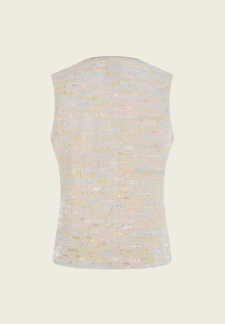 Patched-pocket Frayed-detail Crystal-trim Waistcoat