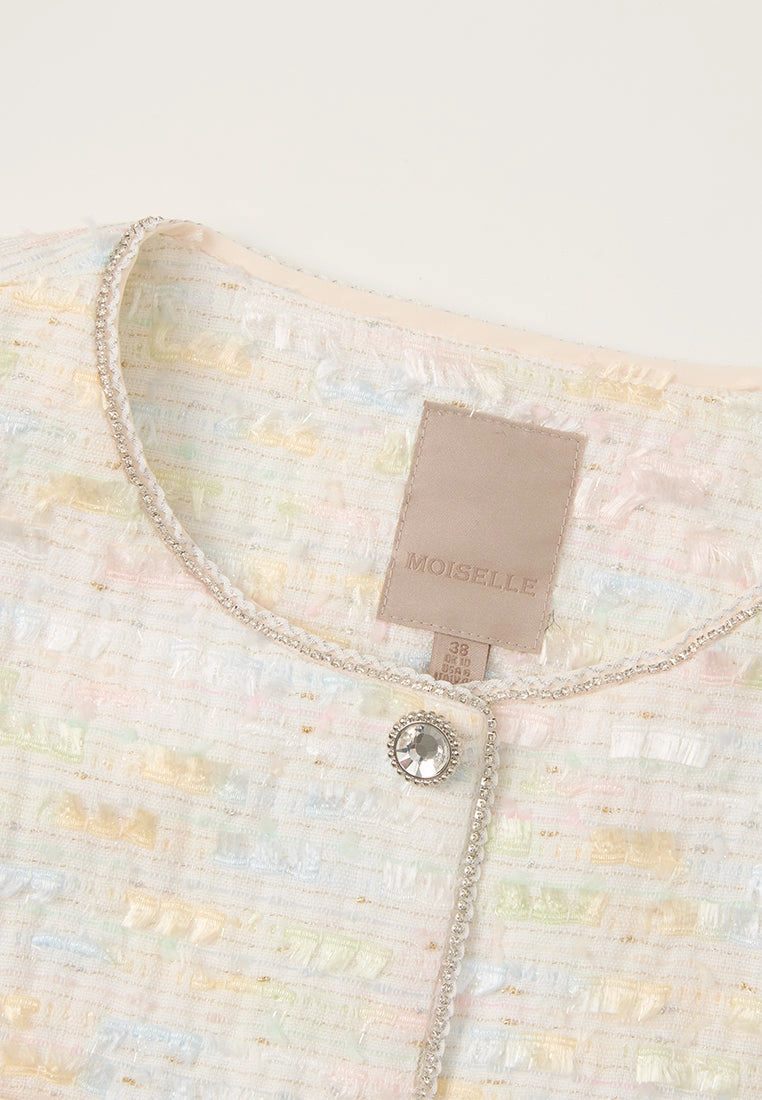 Patched-pocket Frayed-detail Crystal-trim Waistcoat