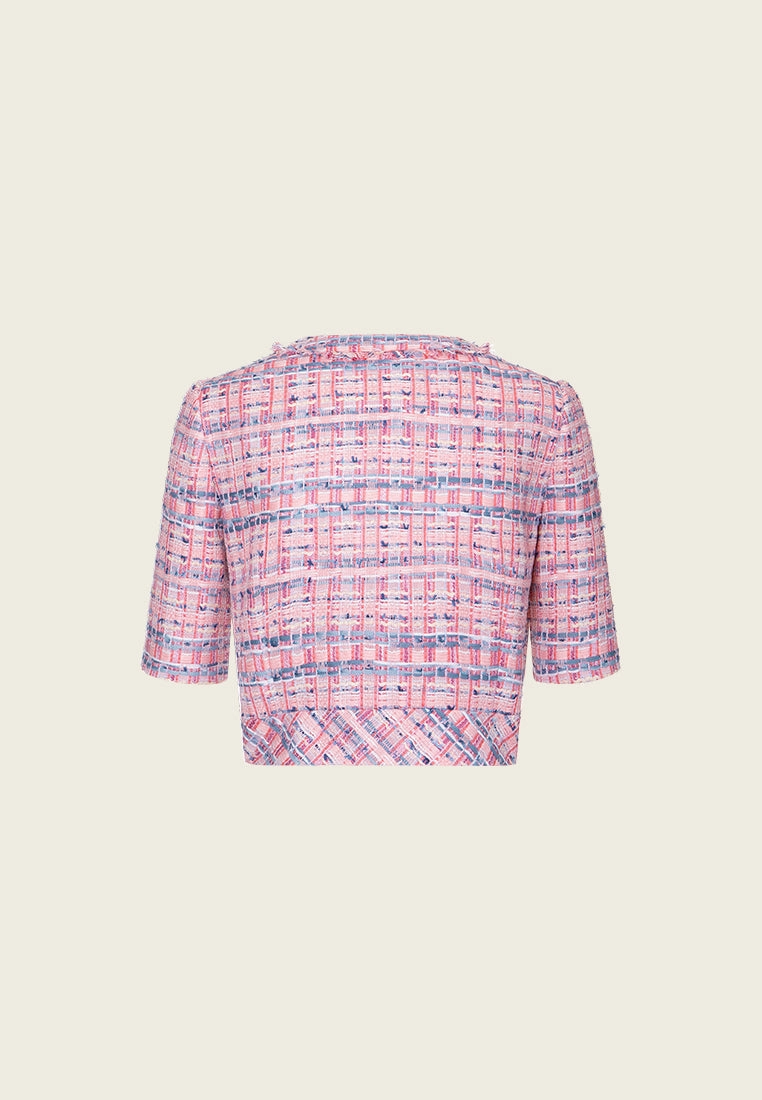 Patchwork Lace-detail Mixed-tweed Cropped Top