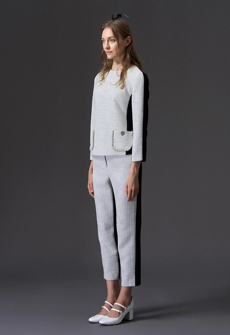 Patchwork Silver Tweed Trousers
