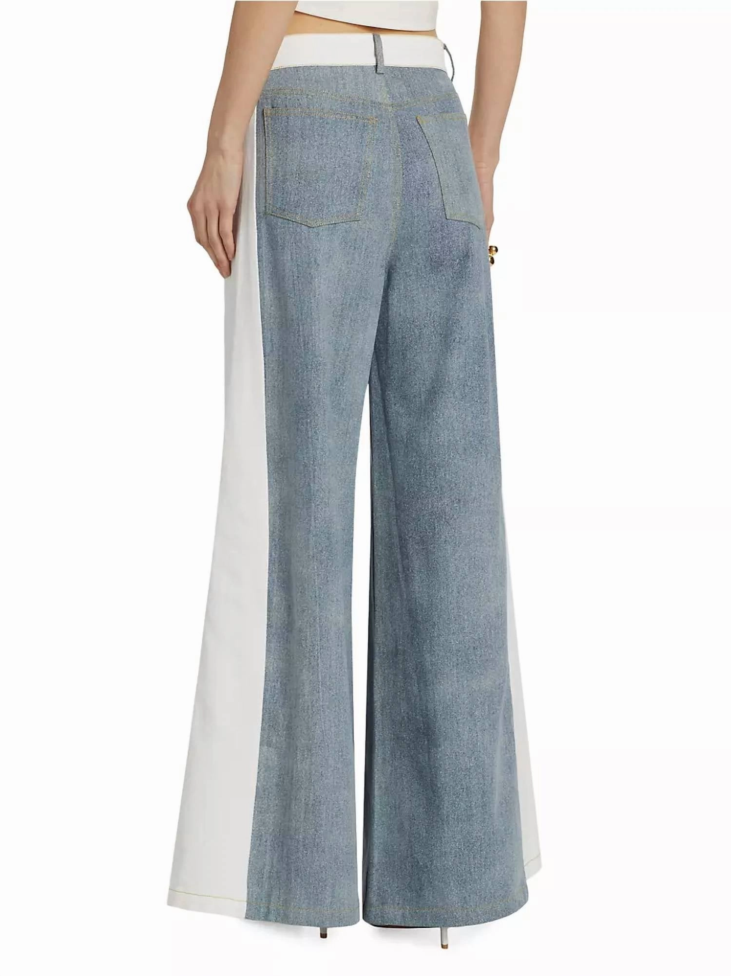 Perrie Colorblocked Flared Jeans In White Blue Denim
