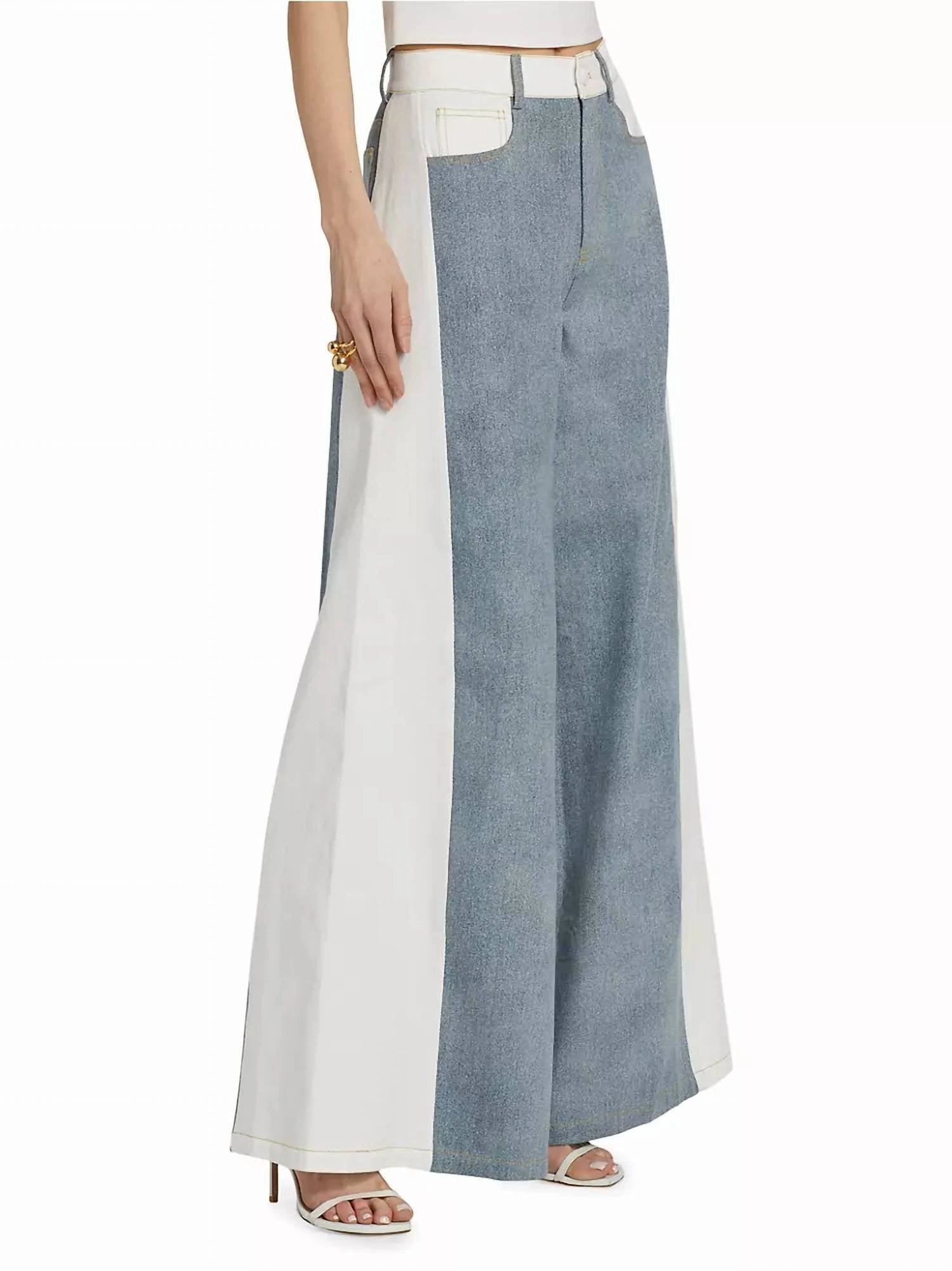 Perrie Colorblocked Flared Jeans In White Blue Denim