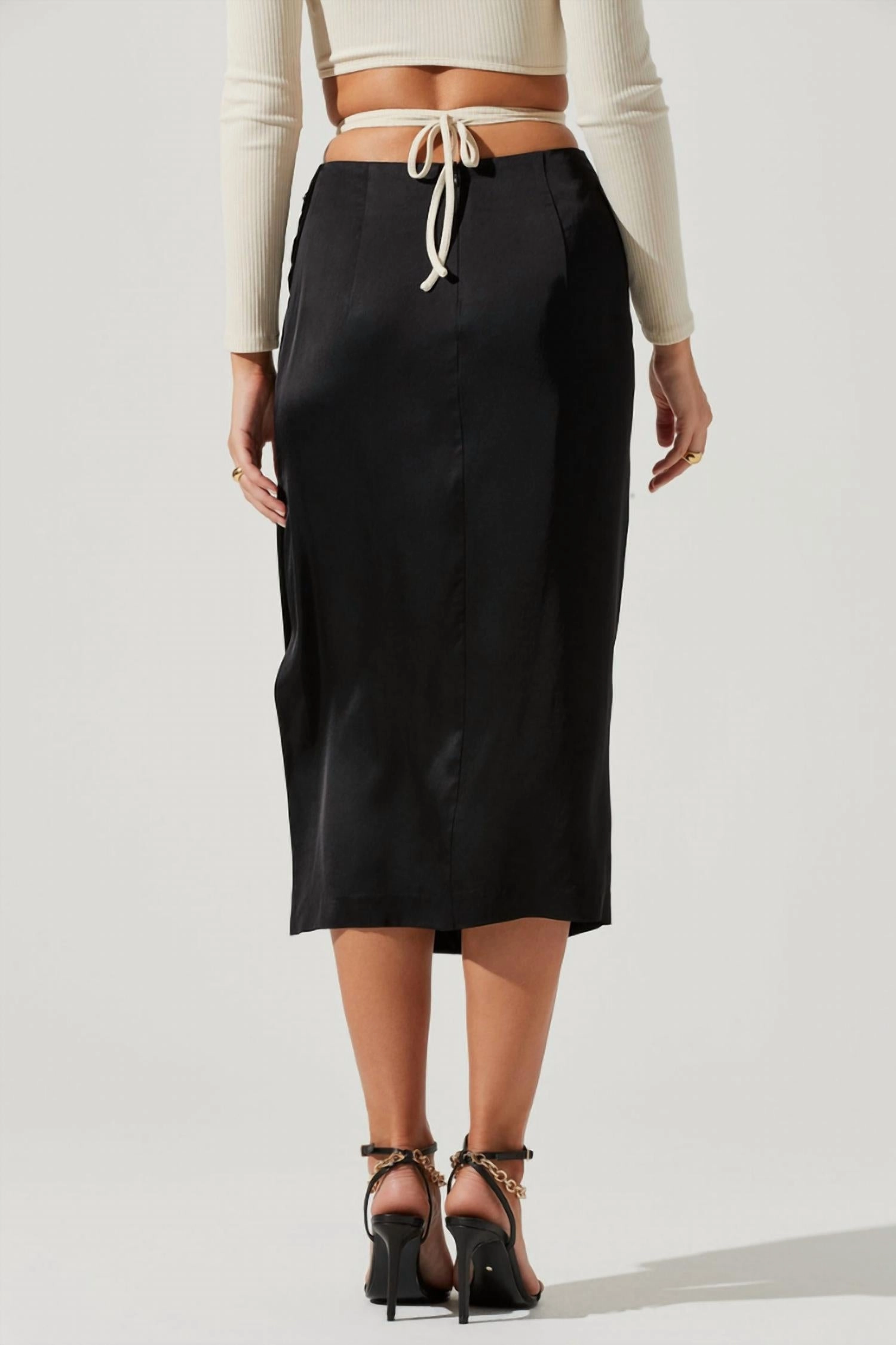 Perry Ruched Side Slit Midi Skirt In Black